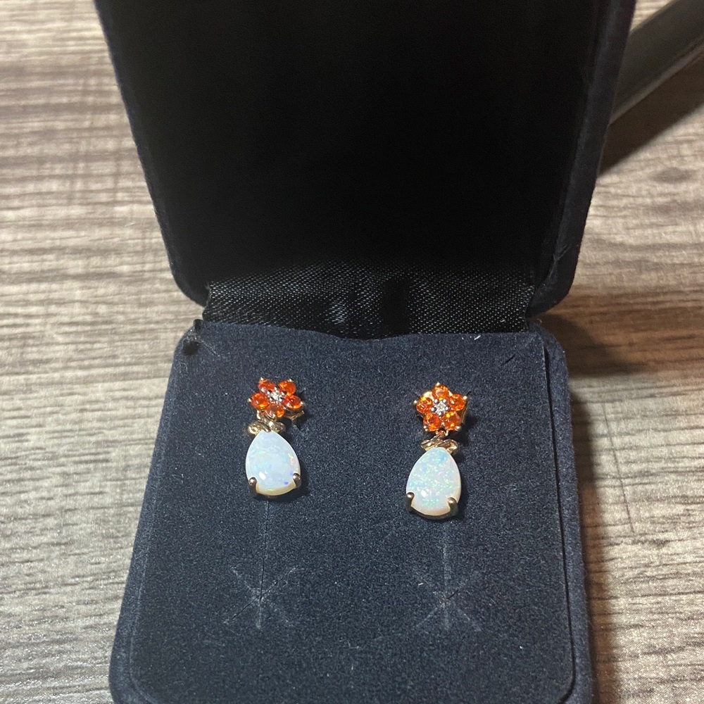Elegant Gold and White Opal Earrings
